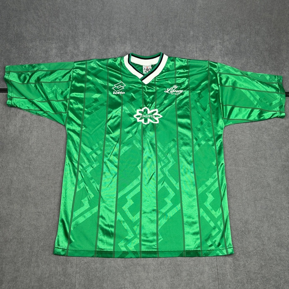 Vintage Lotto Calcio Italia Soccer Jersey Green Geometric Striped XL Number 14